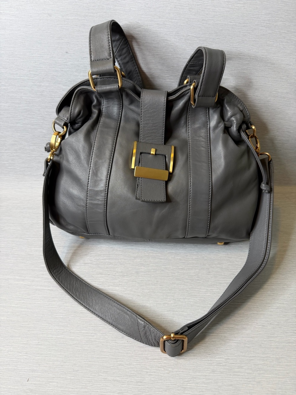 Simply Nina Gray Genuine Leather Satchel Shoulder Crossbody Bag